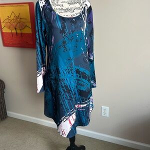 Elegant Blue and Black Long Sleeve Dress NWOT